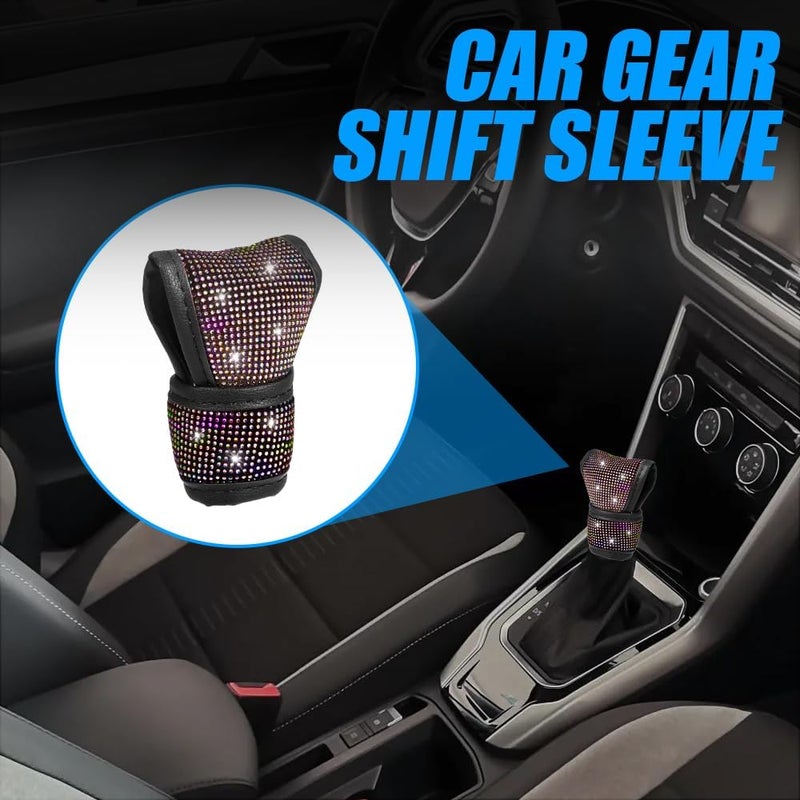 PACLVIO Bling Bling Auto Gear Shift Knob Cover, Car Knob Gear Stick Protector, Auto Shift Gear Cover with Crystal Glitter Bling Rhinestones, Universal Vehicle Decoration Accessories for Women (AB) - Image 3